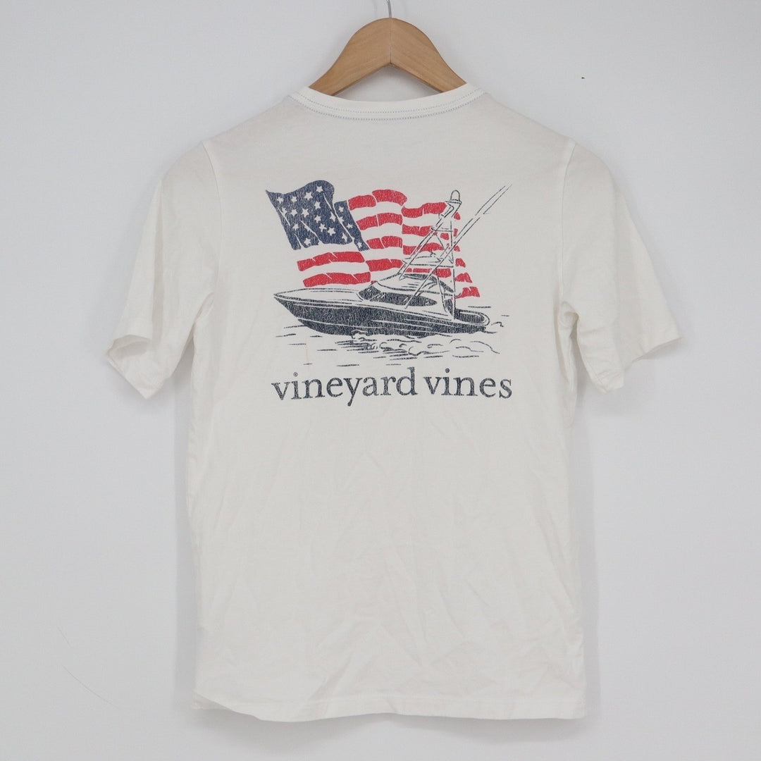 Vineyard Vines Boys White American Flag Boat Pocket T-Shirt Size M 12-14