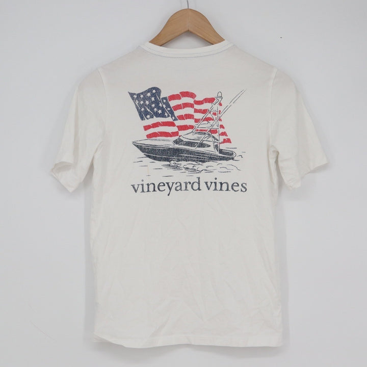 Vineyard Vines Boys White American Flag Boat Pocket T-Shirt Size M 12-14