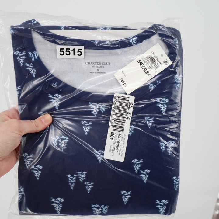 Charter Club Intimates Navy Blue Pine Tree Print Long Sleeve Sleep Shirt Medium