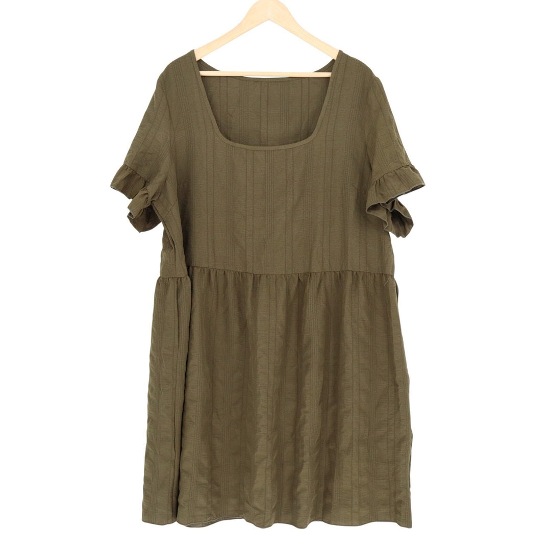 Shein Curve Mini Dress Womens 2XL Olive Green Textured Ruffle Sleeve Pleated
