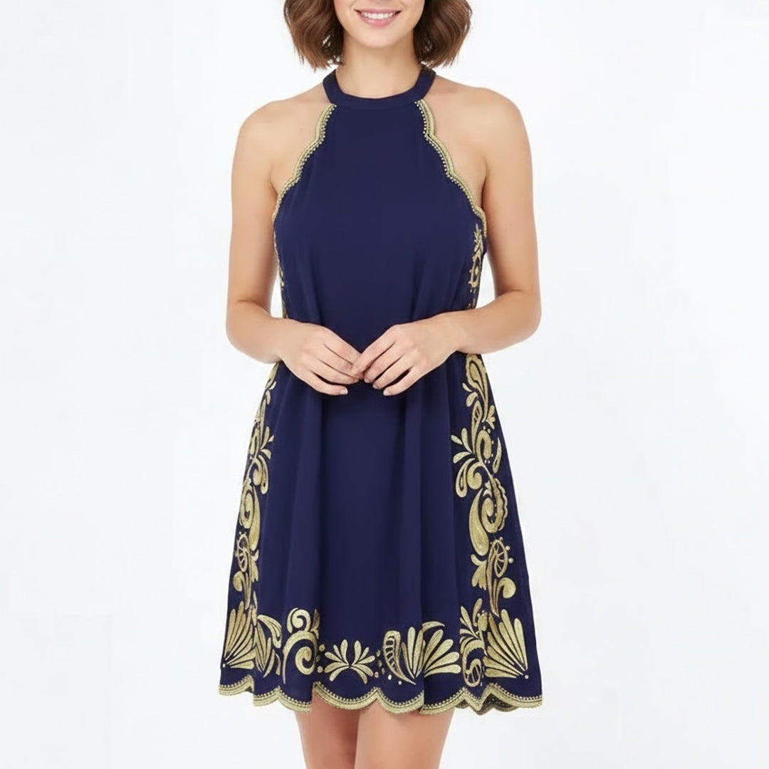 Lilly Pulitzer Quinn Dress Womens Small Navy Gypset Swirl Embroidered Sleeveless