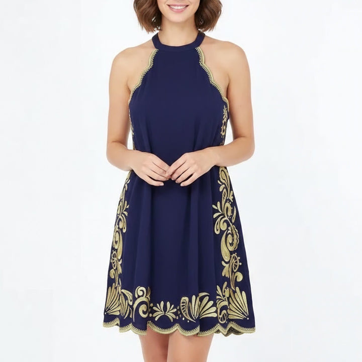 Lilly Pulitzer Quinn Dress Womens Small Navy Gypset Swirl Embroidered Sleeveless