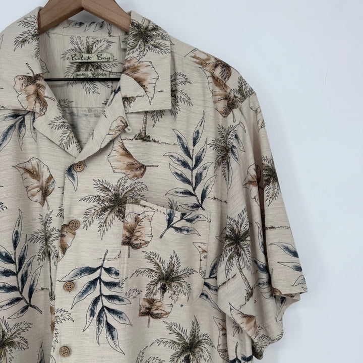 Batck Bay Mens Silk Hawaiian Shirt Tropical Palm Tree Print Button Up Size L