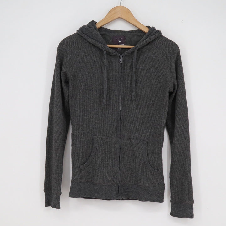 Forever 21 Mens Charcoal Gray Waffle Knit Thermal Zip Up Hoodie Size M
