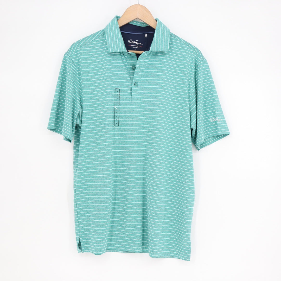 Walter Hagen Mens P11 Classic Stripe Polo Shirt Aquatic Teal White Size S New