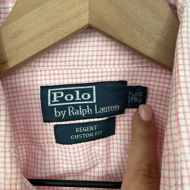 Polo Ralph Lauren Dress Shirt Mens 16.5 Pink White Check Regent Custom Fit