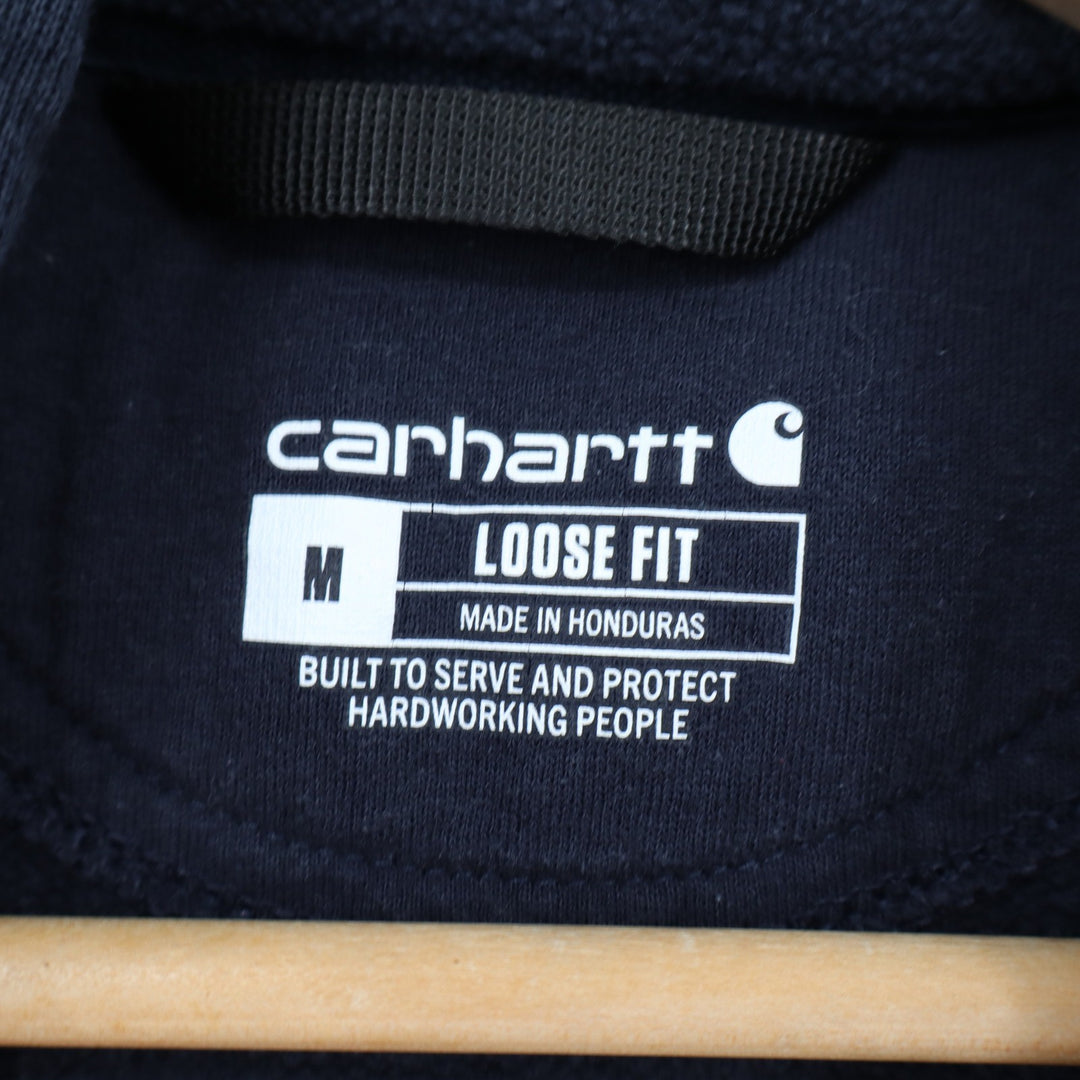 Carhartt Mens Loose Fit Graphic Sleeve Logo Hoodie Navy Blue Size M