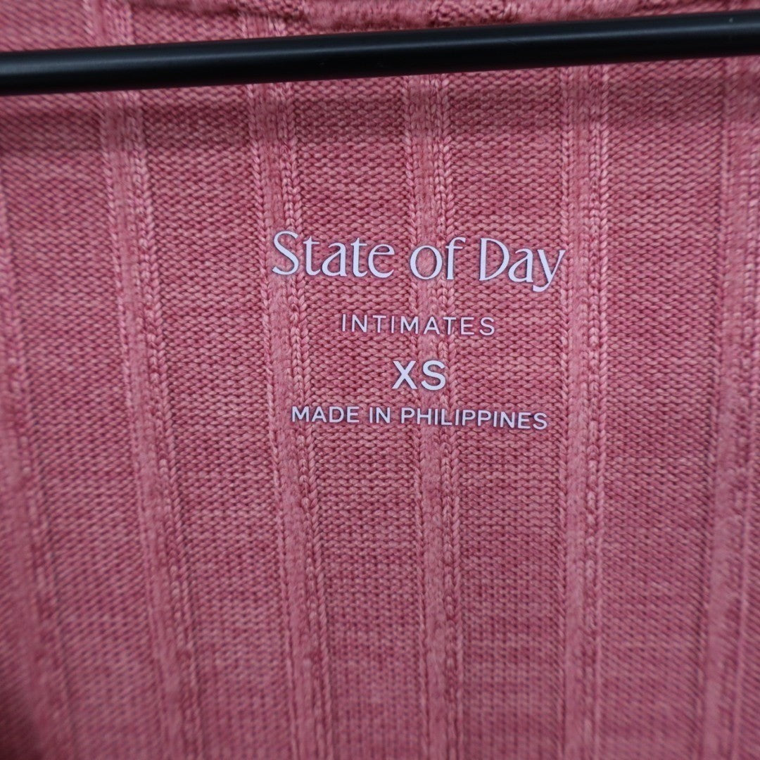 State of Day Intimates Pajama Top Womens XS Cinder Rose Pink Ribbed Henley Neck