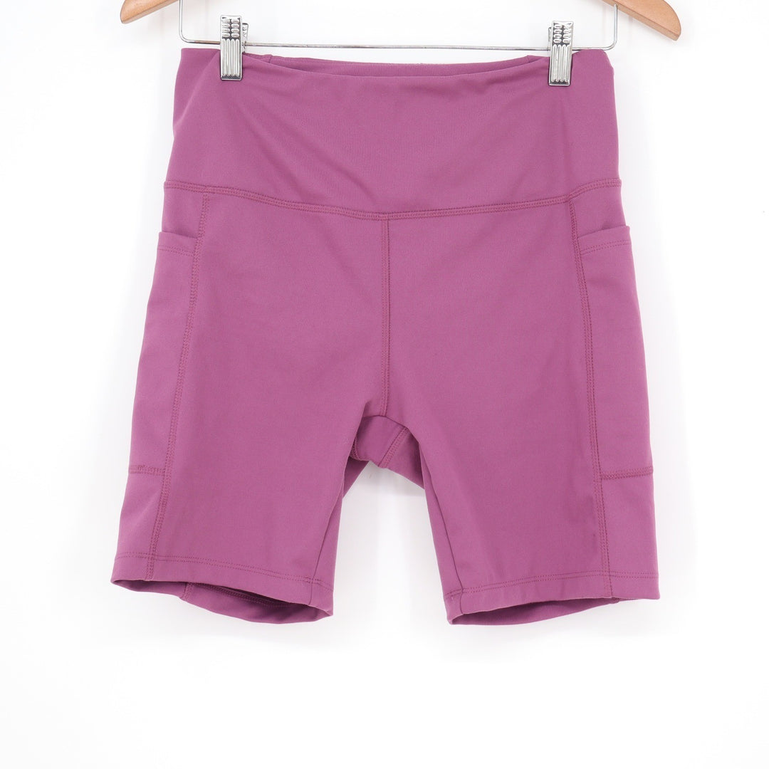 Danskin Womens High Waisted Biker Shorts Plum Purple Side Pockets Size M