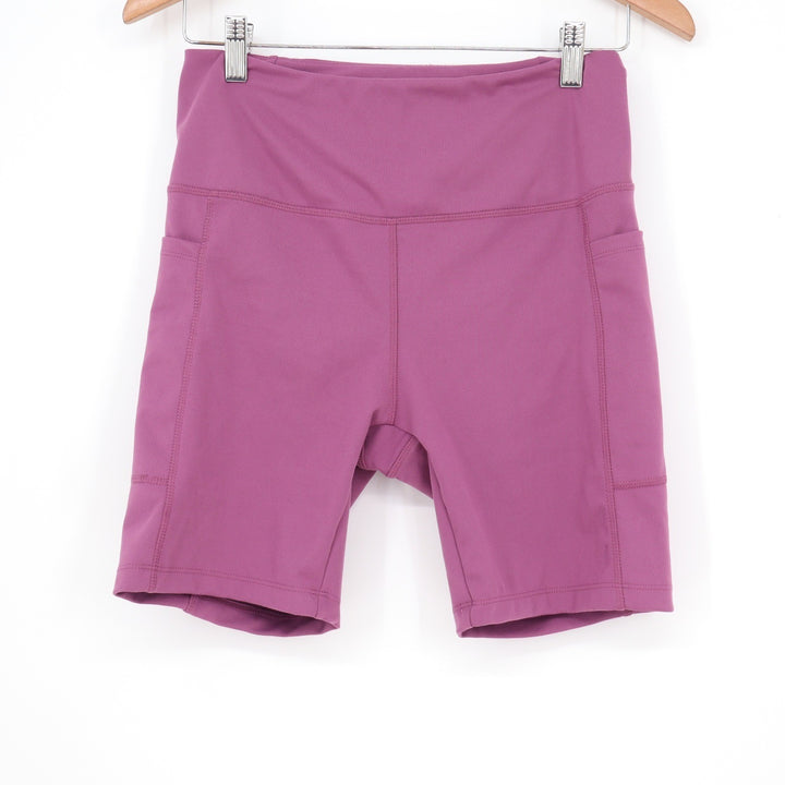 Danskin Womens High Waisted Biker Shorts Plum Purple Side Pockets Size M