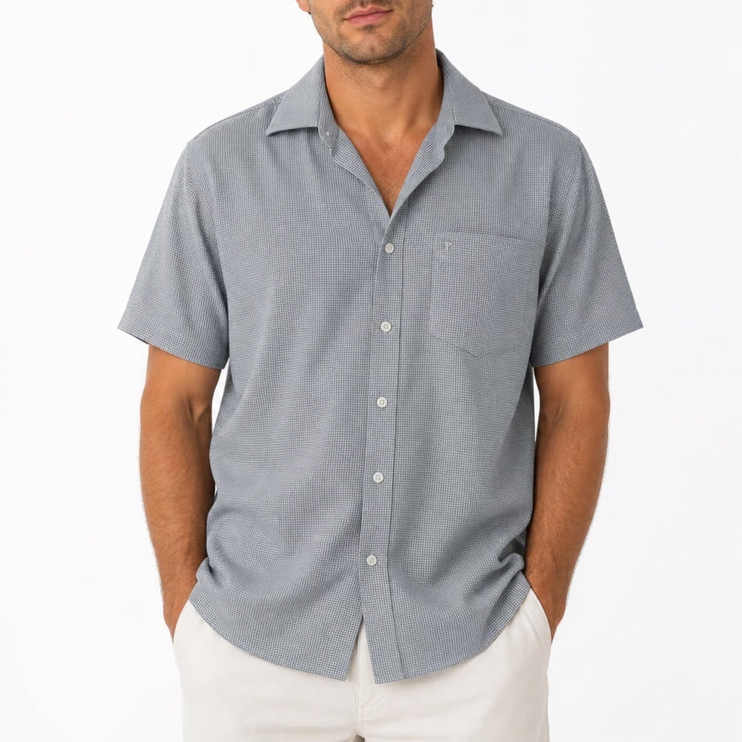 Viettien Mens Blue Gingham Check Short Sleeve Button Down Shirt Regular 40