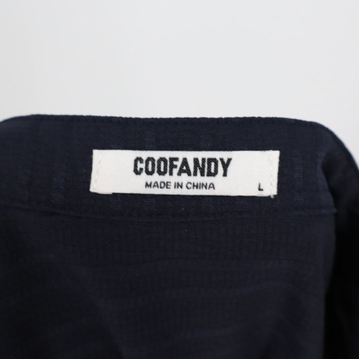 COOFANDY Mens Navy Blue Striped Collar Short Sleeve Button Up Shirt Size L