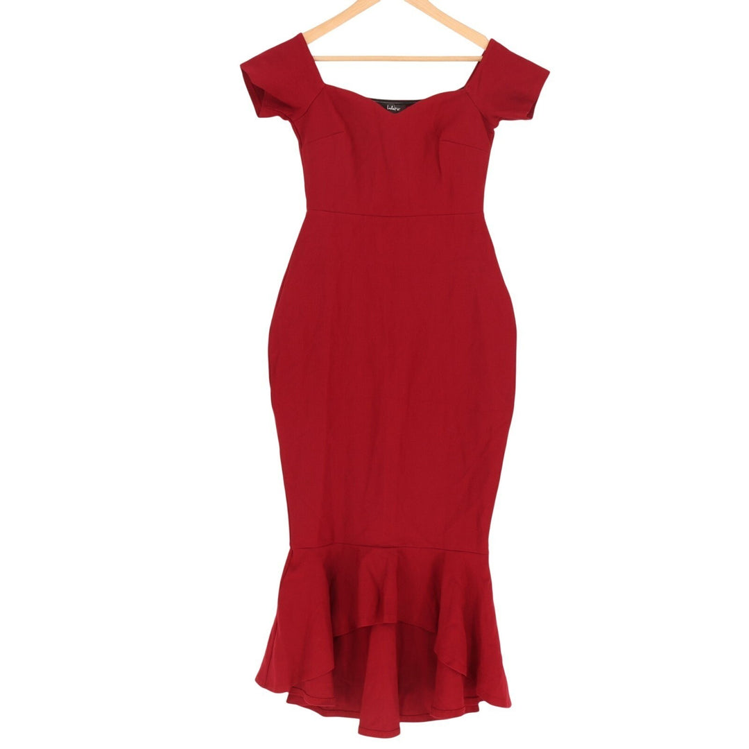 Lulus How Much I Care Maxi Dress Womens Small Red Off The Shoulder Peplum Hem