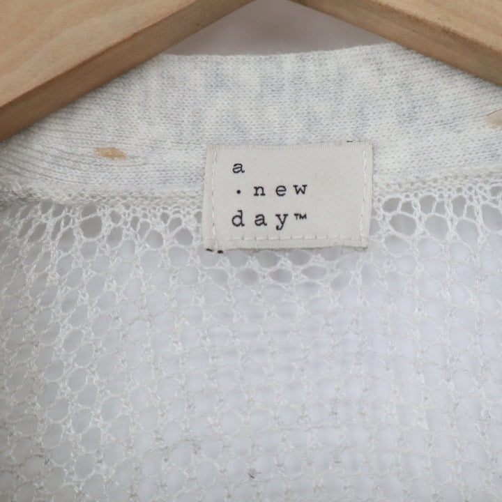 A New Day Womens Oatmeal Heather Grey Mesh Crochet Open Front Cardigan O/S