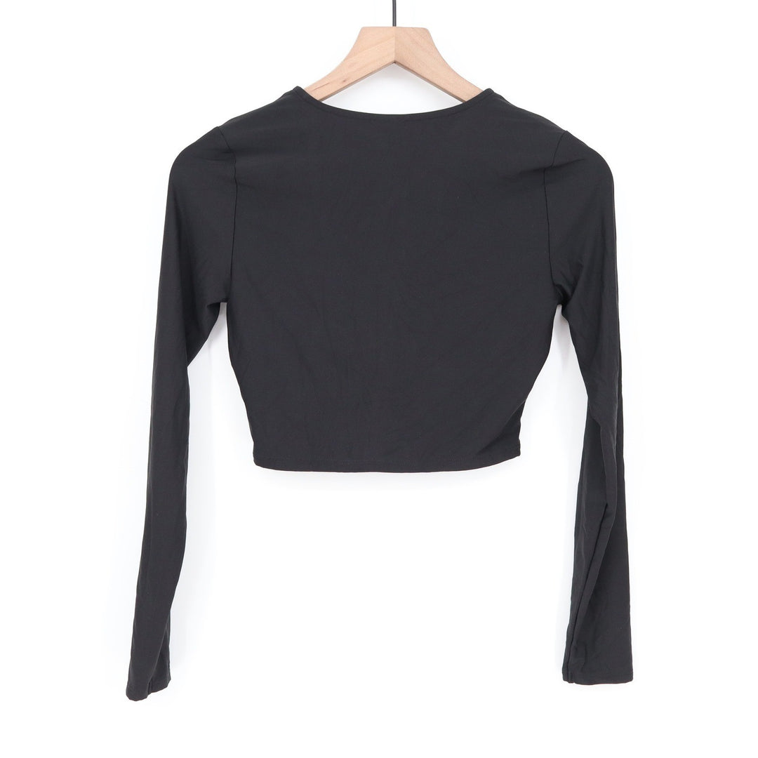CALIA Womens LS Ruched Rashguard Pure Black UPF 50+ Swim Top XS