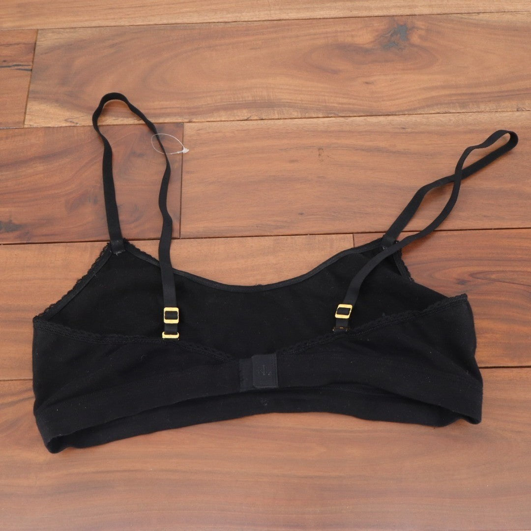 Lauren Ralph Lauren Bralette Bra M Black Wireless Lace Trim Adjustable Strap