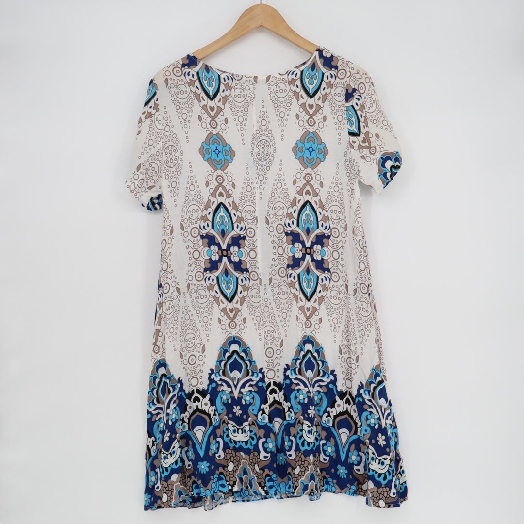 Jeuvre Mini T Shirt Dress Womens XL Multicolor Medallion Geometric Print Viscose