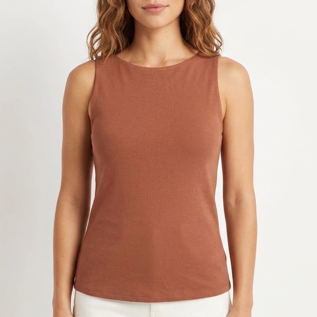 Be Cool Los Angeles Terracotta Mauve Sleeveless Boat Neck Tank Top Size L 18783