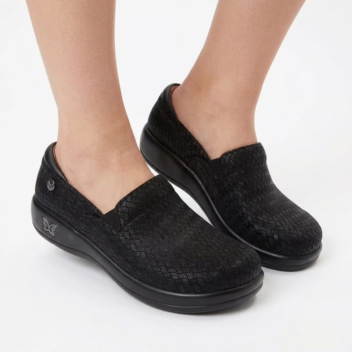 Alegria Keli Black Embossed Leather Nursing Work Clogs Shoes KEL-752 Size 38