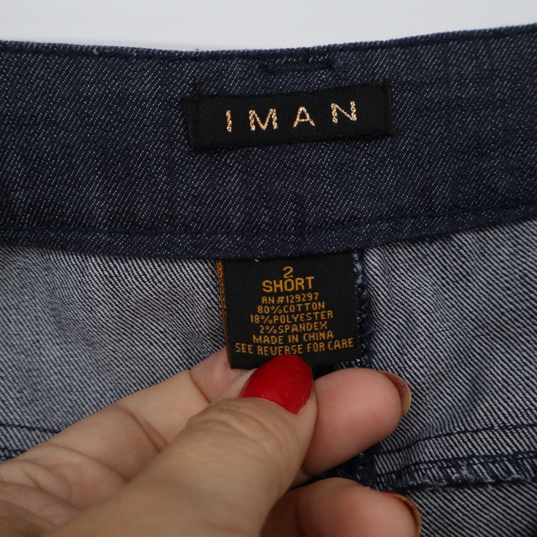 IMAN Dark Wash Skinny Jeans Womens 2 Short Gold Hardware Ankle Zip Denim Blue