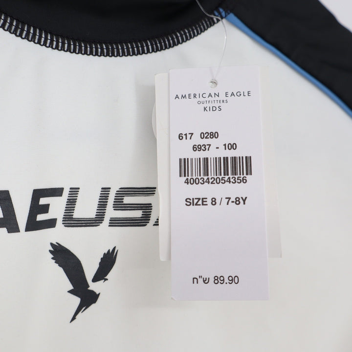 American Eagle Kids Rash Guard Size 8 White Black AEUSA Swim Shirt Short Sleeve