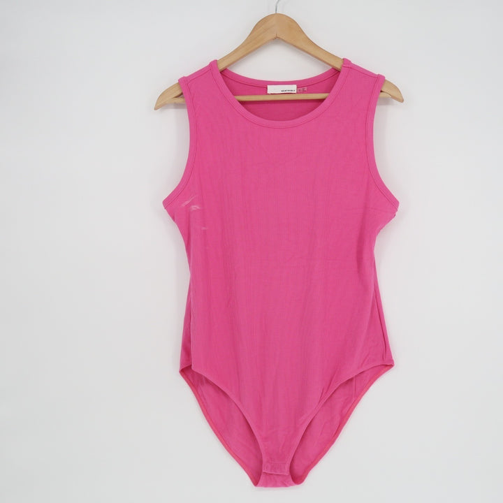 Heatherly Bodysuit One Piece Women XL Pink Stretch Rib Knit Crew Neck Sleeveless