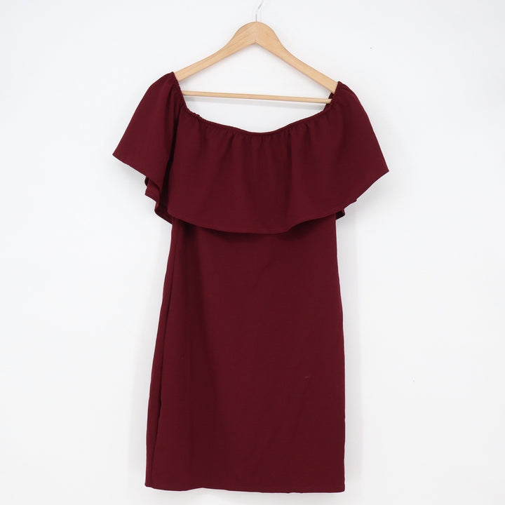 Ruby & Lace Dress Women's XL Burgundy Ruffle Off Shoulder Excellent