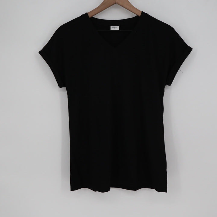 XIEERDUO Black V Neck Short Sleeve Basic T Shirt Top Size S