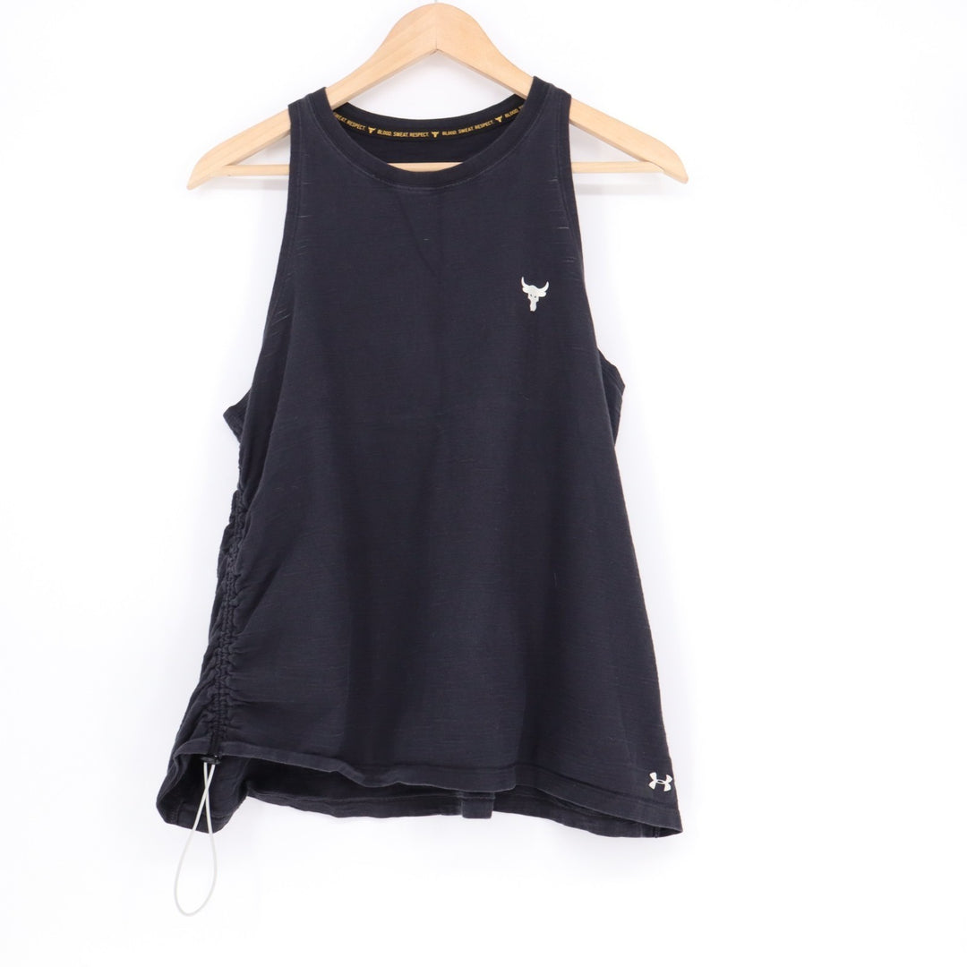 Under Armour Project Rock Tank Top Women L Black Side Cinch Loose Fit Workout