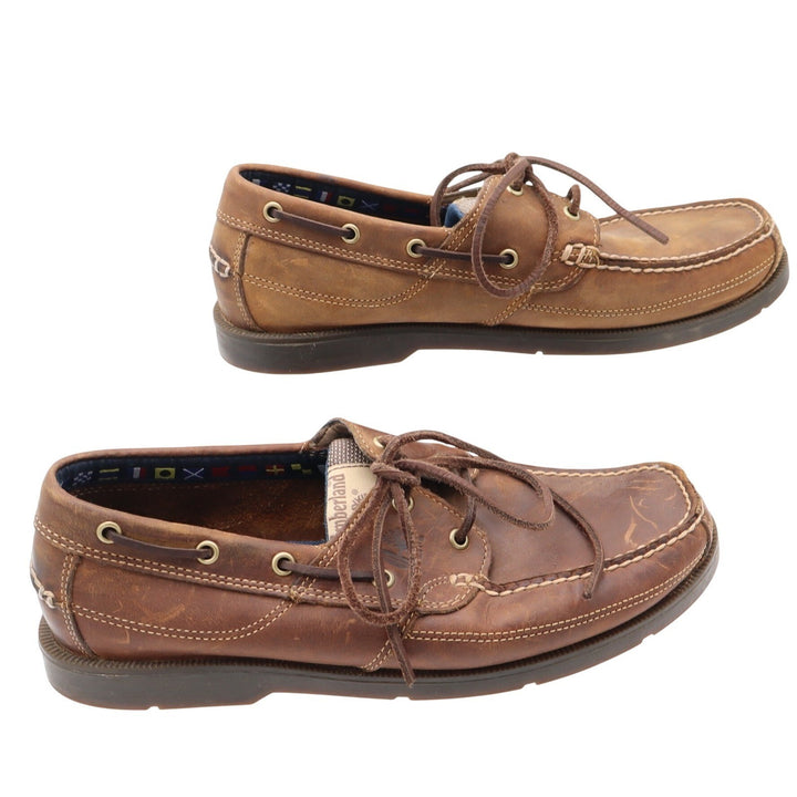 Timberland Boat Shoes Mens 10 Brown Leather Moc Toe Classic Good
