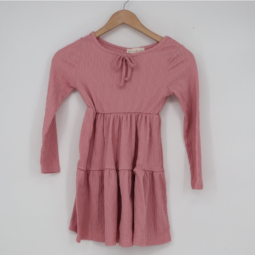 Glitter Girl Girls Pink Textured Long Sleeve Tiered Dress Size 7 Mauve