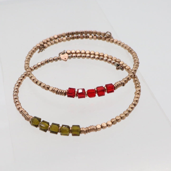 Keep Collective Rose Gold Beaded Bracelet Set Red Olive Green Crystal