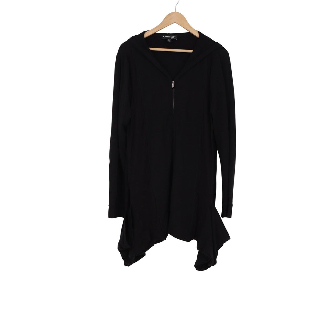 Context Cardigan Womens XL Full Zip Hoodie Black Sharkbite Hem Ribbed Good