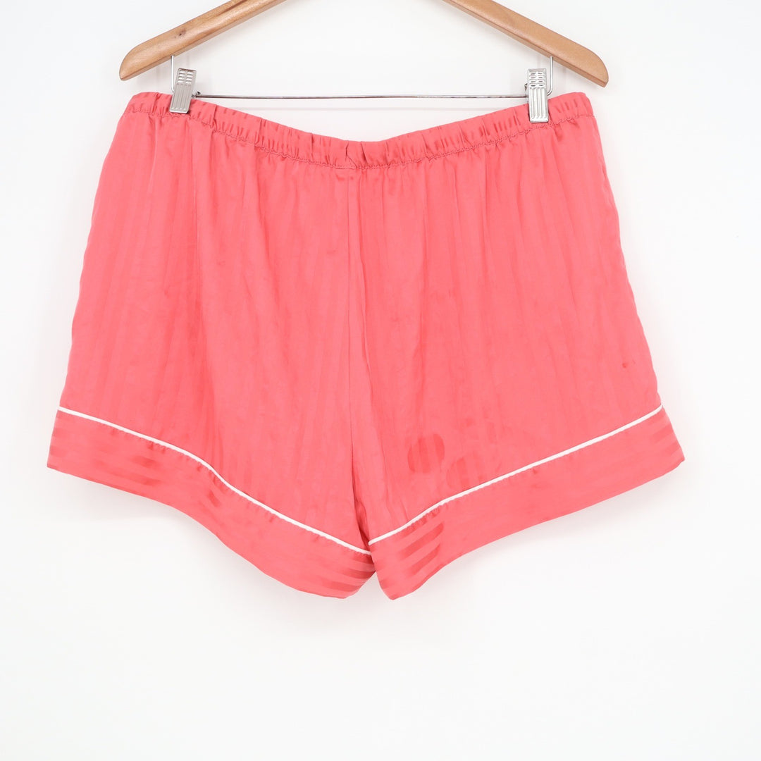 Auden Womens Coral Pink Satin Striped Sleep Shorts Size Large Pockets Drawstring