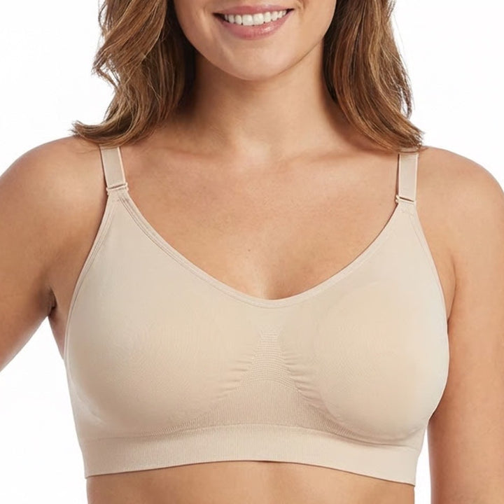Hofish Nursing Bra Womens 2XL Beige Nylon Stretch Rib Wireless Adjustable Strap
