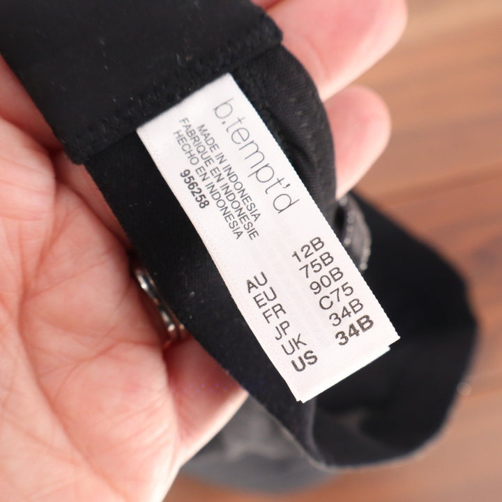 B.tempt'd Room Service T-Shirt Bra Womens 34B Black Stretch Padded Wirefree