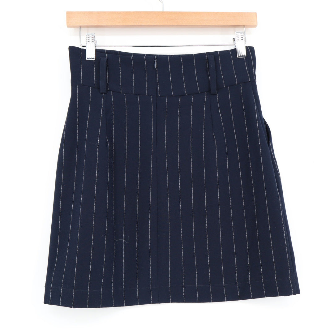 Ovi Navy Blue Pinstripe High Waisted Mini Skirt with Pockets and Belt Loops