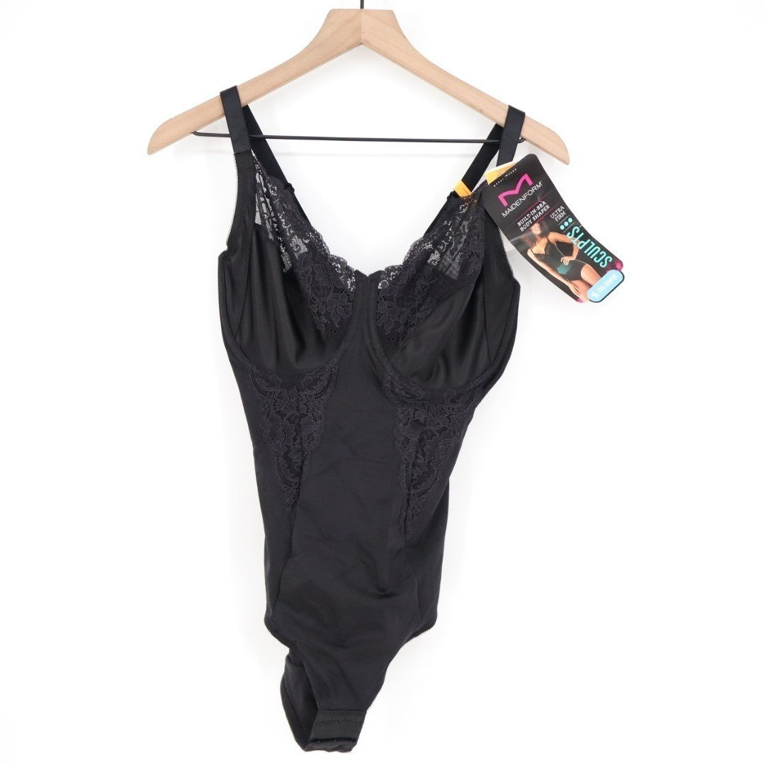 Maidenform Ultra-Firm Tummy Control Shapewear Bodysuit Womens 38DD Black Stretch