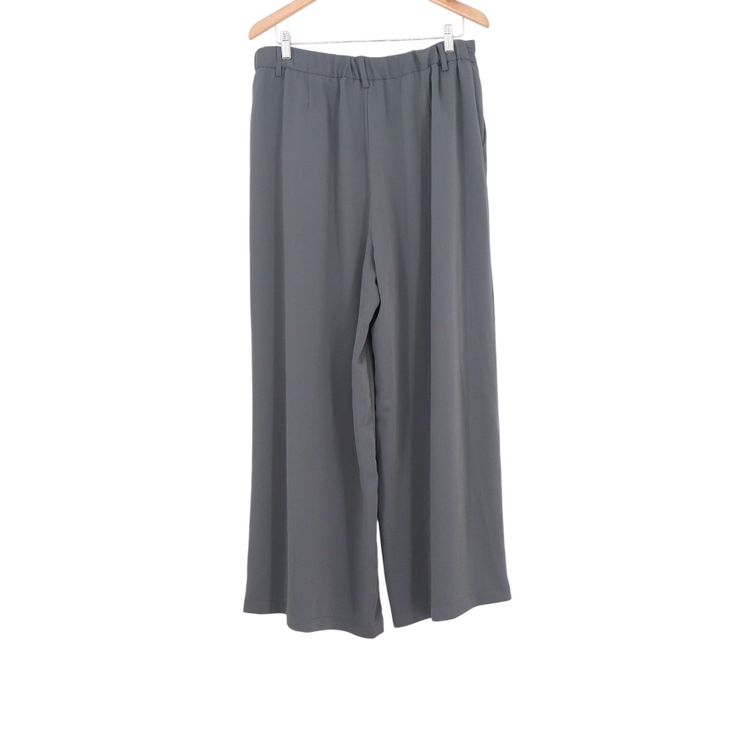 Tronjori Gray Wide Leg High Waisted Pleated Trousers XL Elastic Palazzo Pants