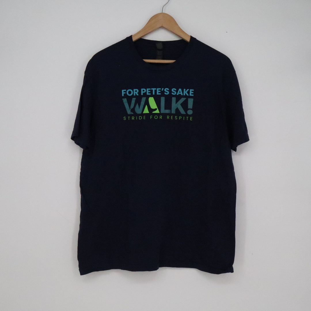 Gildan Softstyle Mens Large Navy Blue For Petes Sake Walk Graphic T-Shirt Cotton