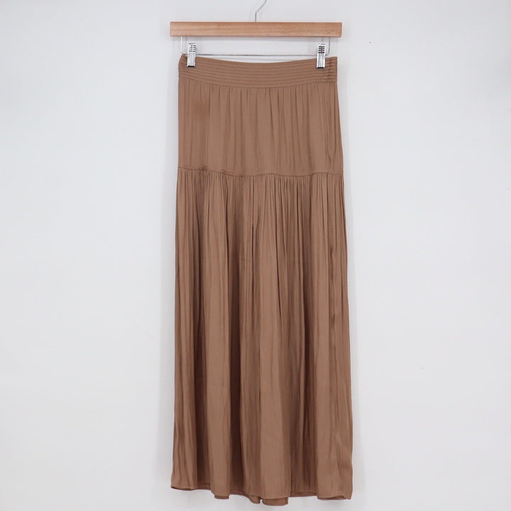 Rachel Zoe Brown Tiered Maxi Skirt Smocked Waist Pleated Boho XS
