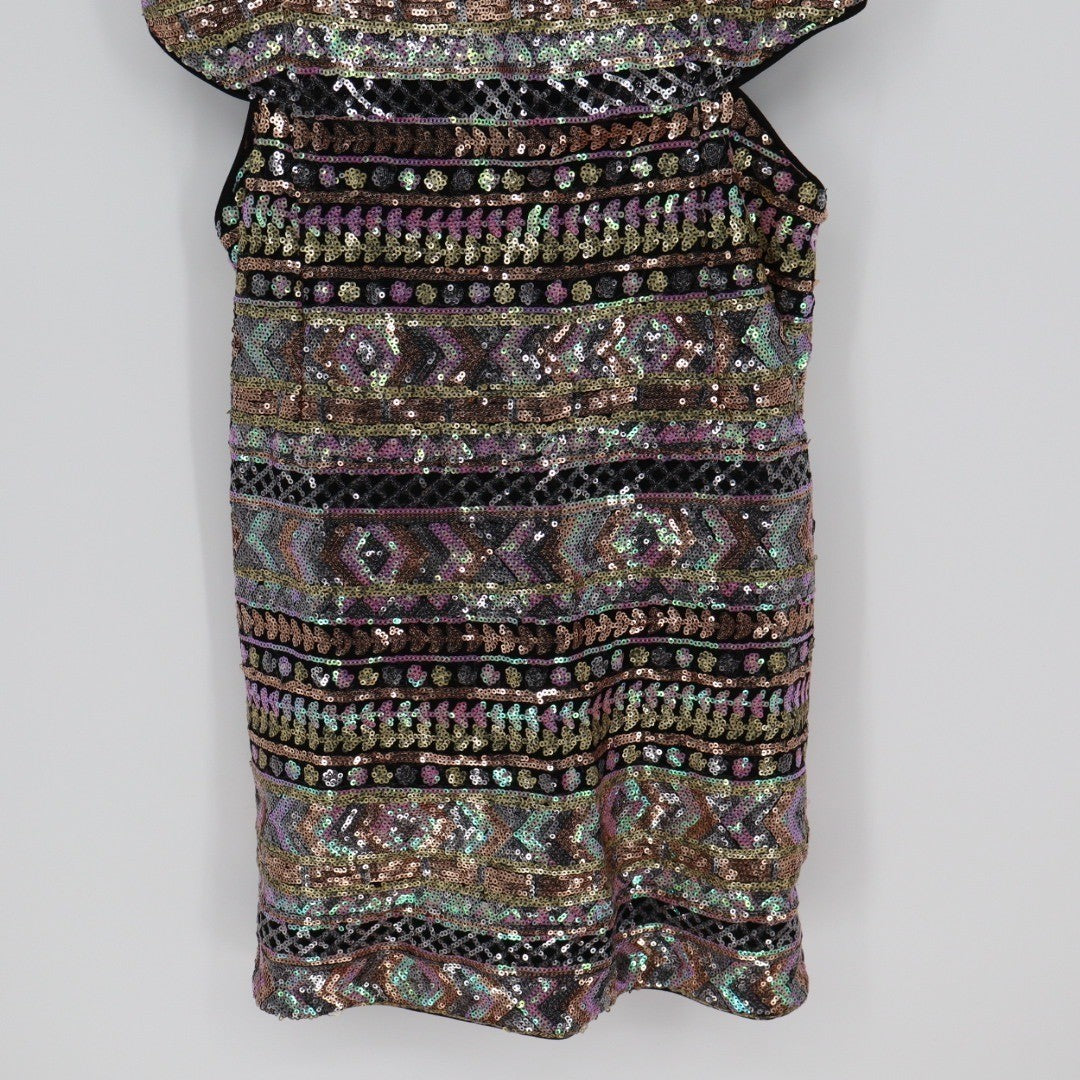 Forever 21 Sequin Cutout Sheath Dress M Multi Color Geometric Party Occasion