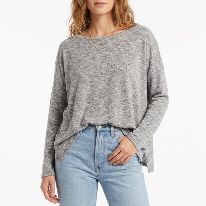 American Eagle Outfitters Sweater Womens Medium Heather Gray Tulip Hem Boat Neck