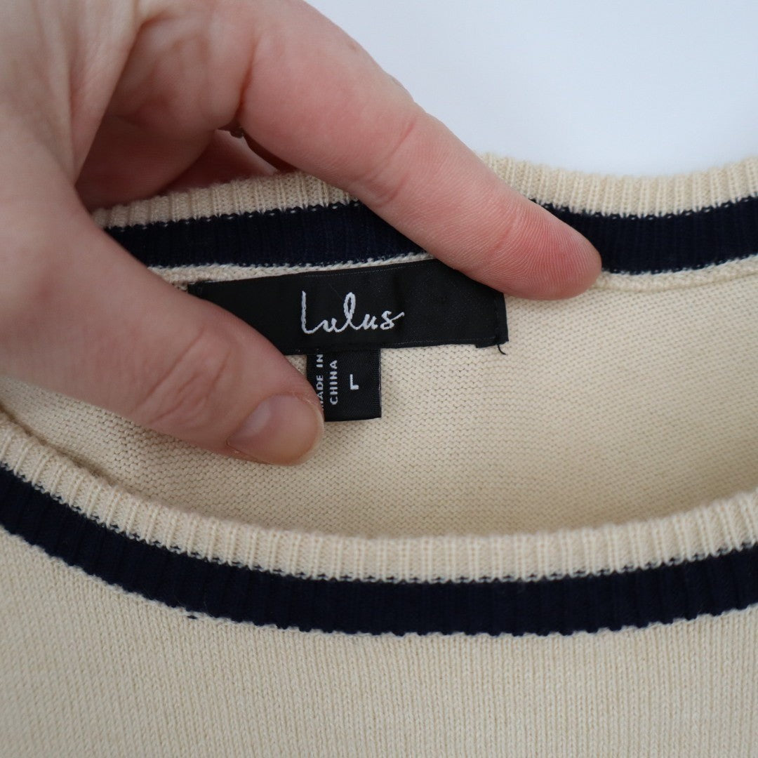 Lulus Sweater Mini Dress Womens Large Beige Knit Acrylic Lightweight Scoop Neck