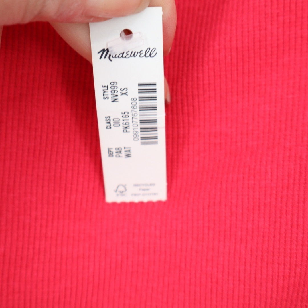 Madewell Squareneck Tank Top Women XS Red Cotton Stretch Spaghetti Strap Ribbed