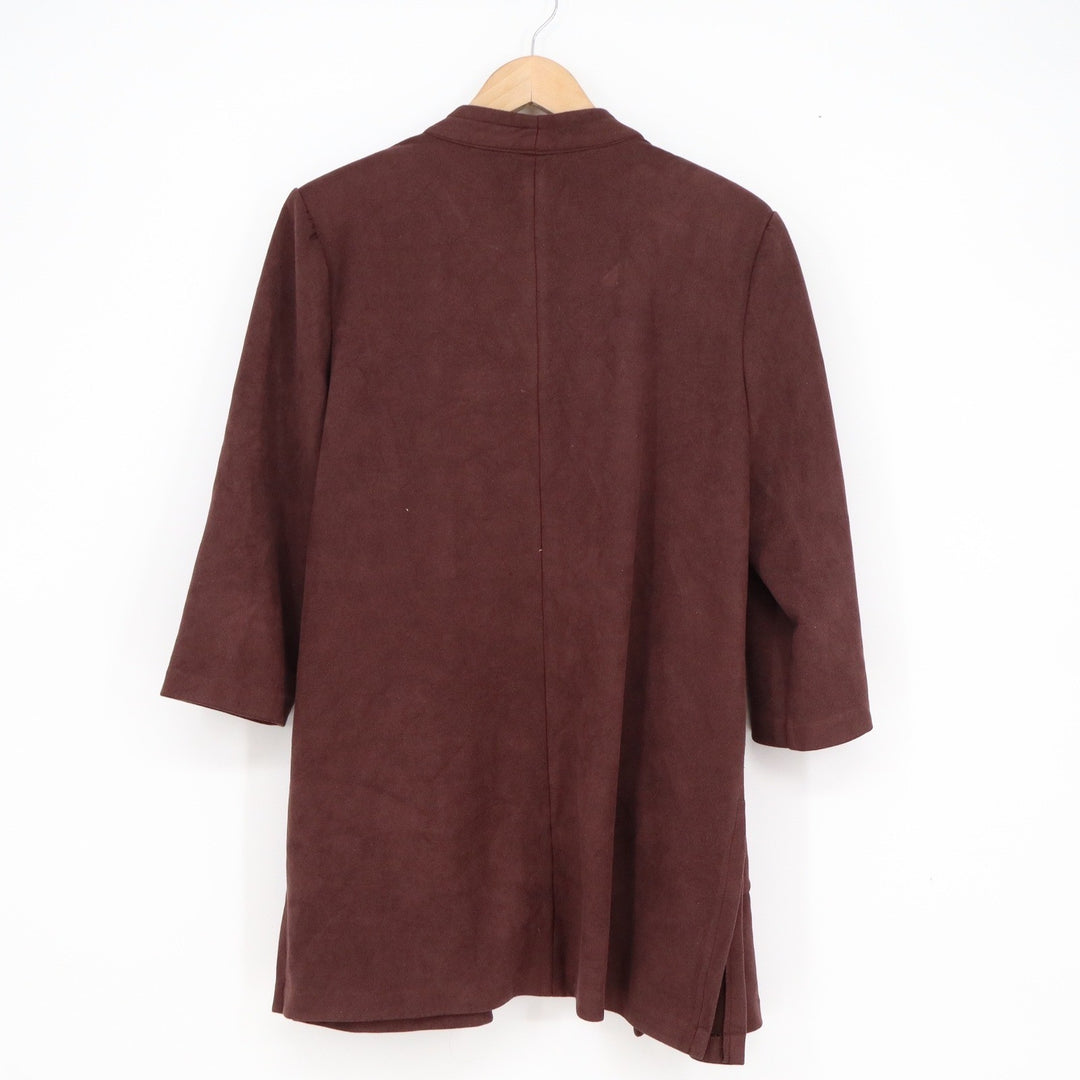 NYCC Brown Faux Suede Open Front Cardigan Jacket Womens Large 3/4 Sleeve Pockets