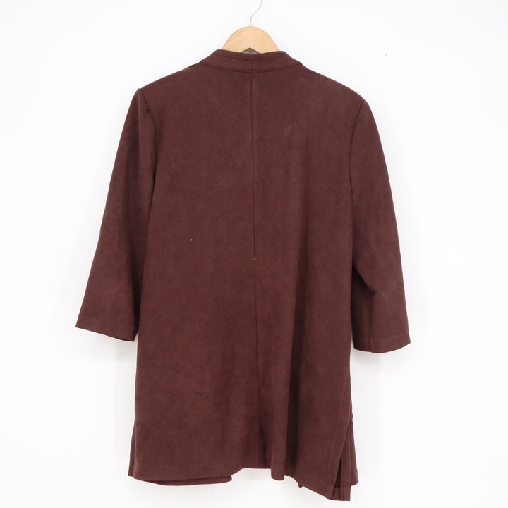 NYCC Brown Faux Suede Open Front Cardigan Jacket Womens Large 3/4 Sleeve Pockets