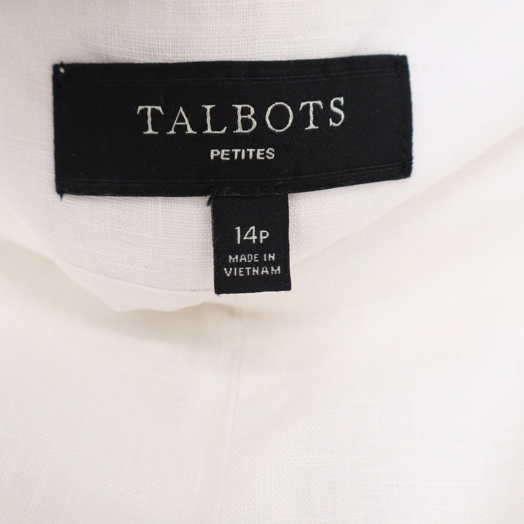 Talbots Petites White 100% Linen Wide Leg Side Button Trousers Pants 14P