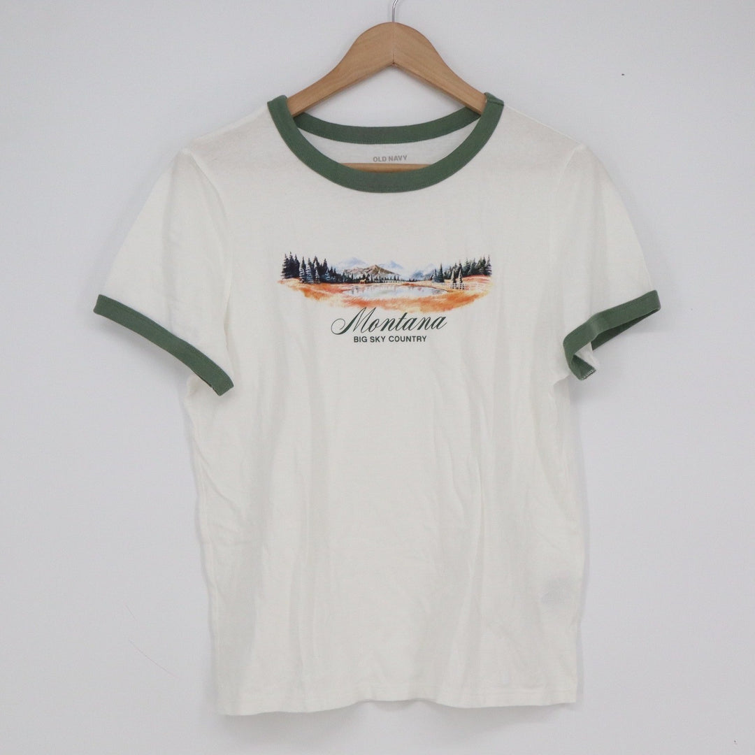 Old Navy Montana Big Sky Country Ringer Tee White Green Graphic Shirt Mens Small