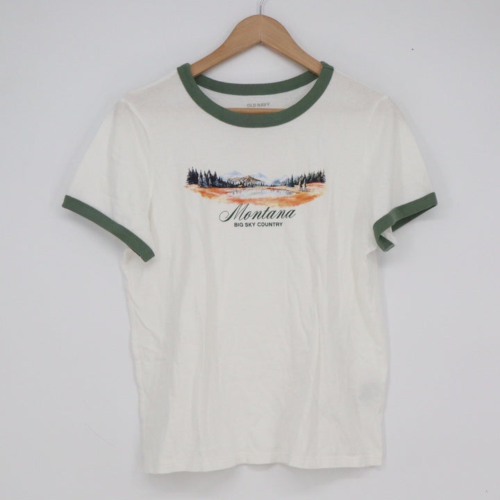 Old Navy Montana Big Sky Country Ringer Tee White Green Graphic Shirt Mens Small